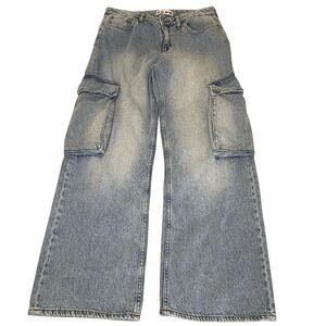 S.O.N.G. Cargo Jeans Women's 11/30 | Light Wash Wide Leg High Rise Utility Denim